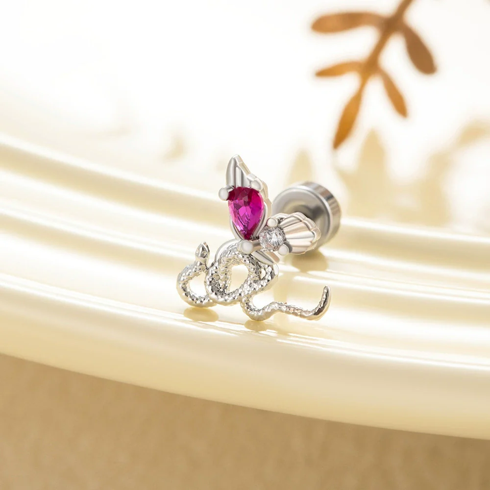 Metal Snakeshaped Doubleheaded Screw Ear Nail With Bow Pattern Electroplated For Women - Image 9