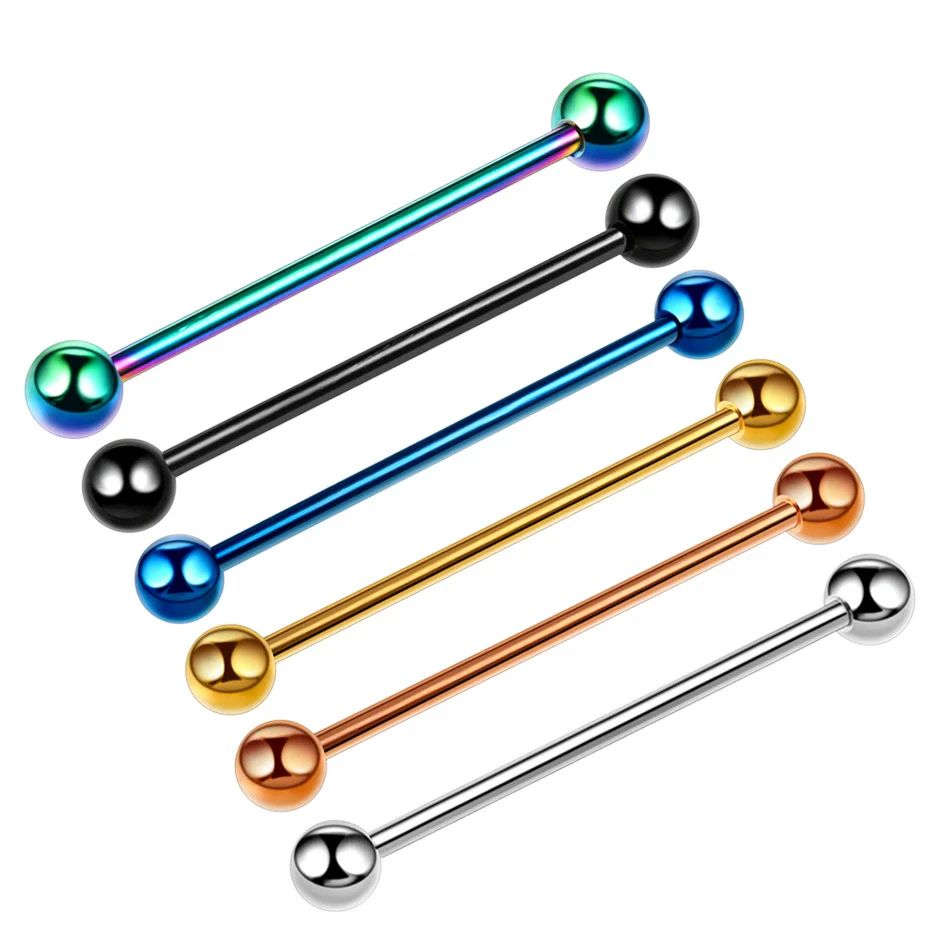 Metal Star Industrial Barbell Crossbar Straight Bar Electroplated Earrings