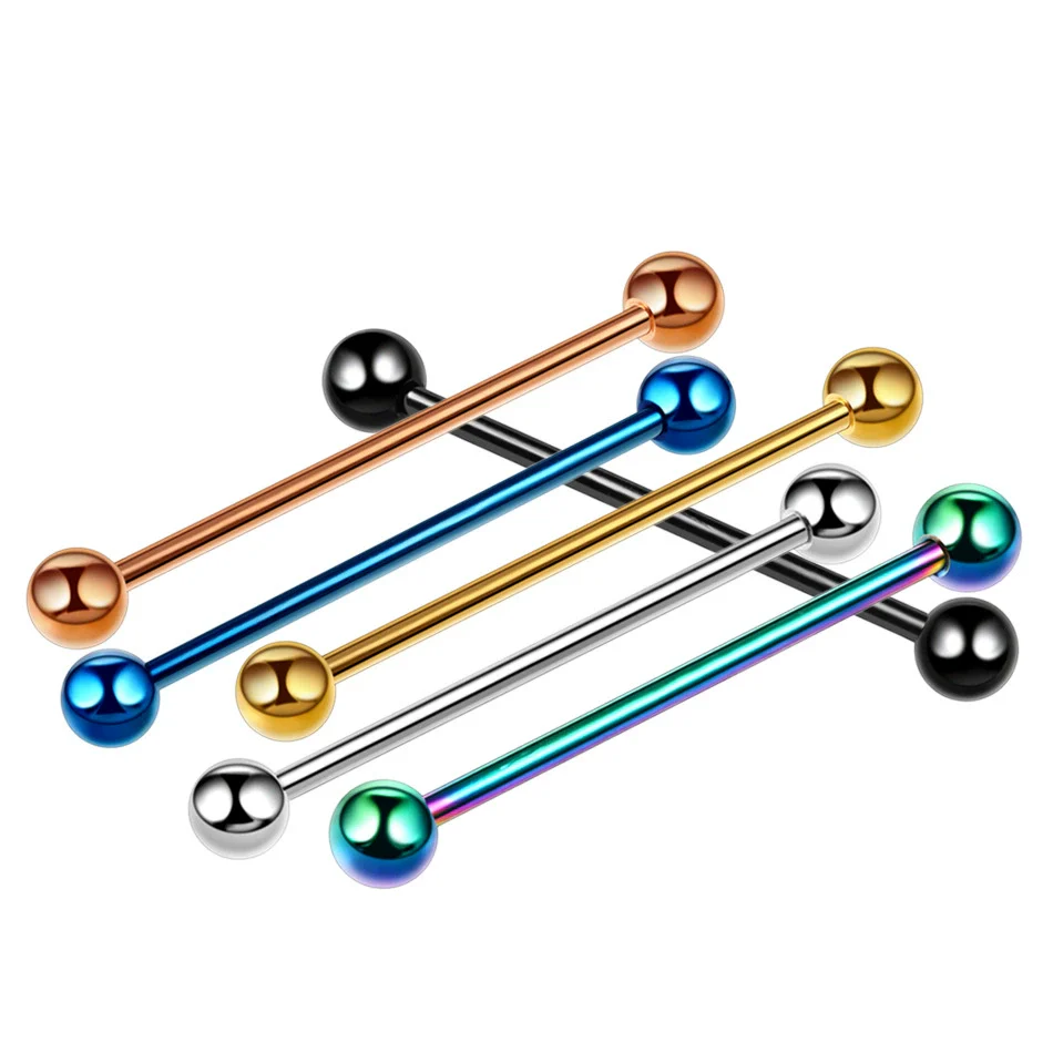 Metal Star Industrial Barbell Crossbar Straight Bar Electroplated Earrings - Image 3