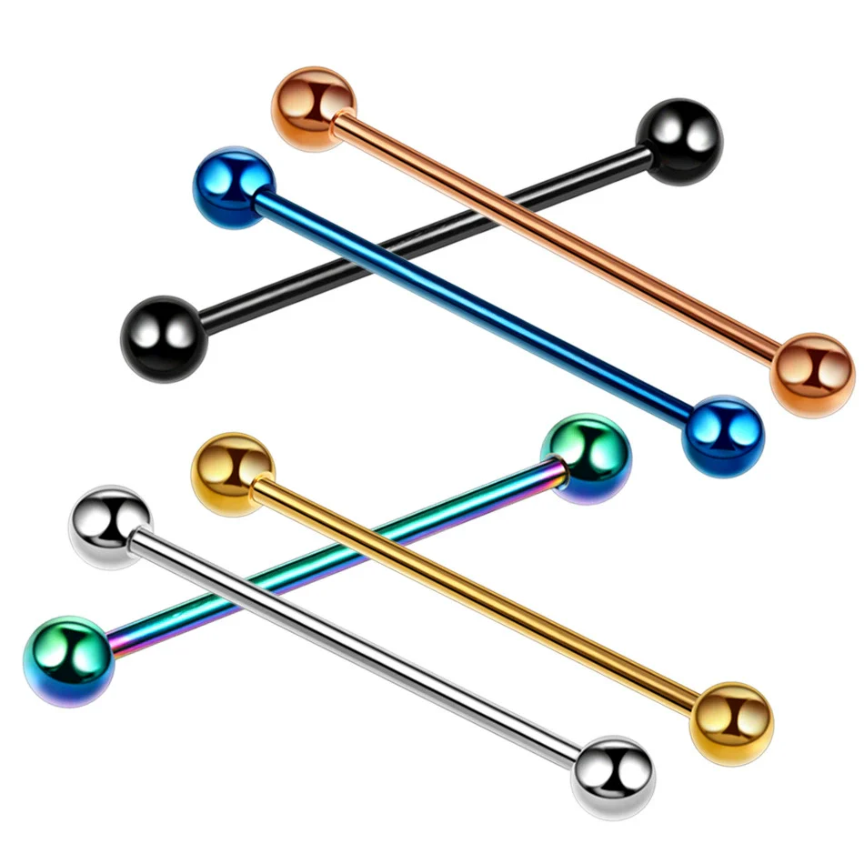 Metal Star Industrial Barbell Crossbar Straight Bar Electroplated Earrings - Image 5