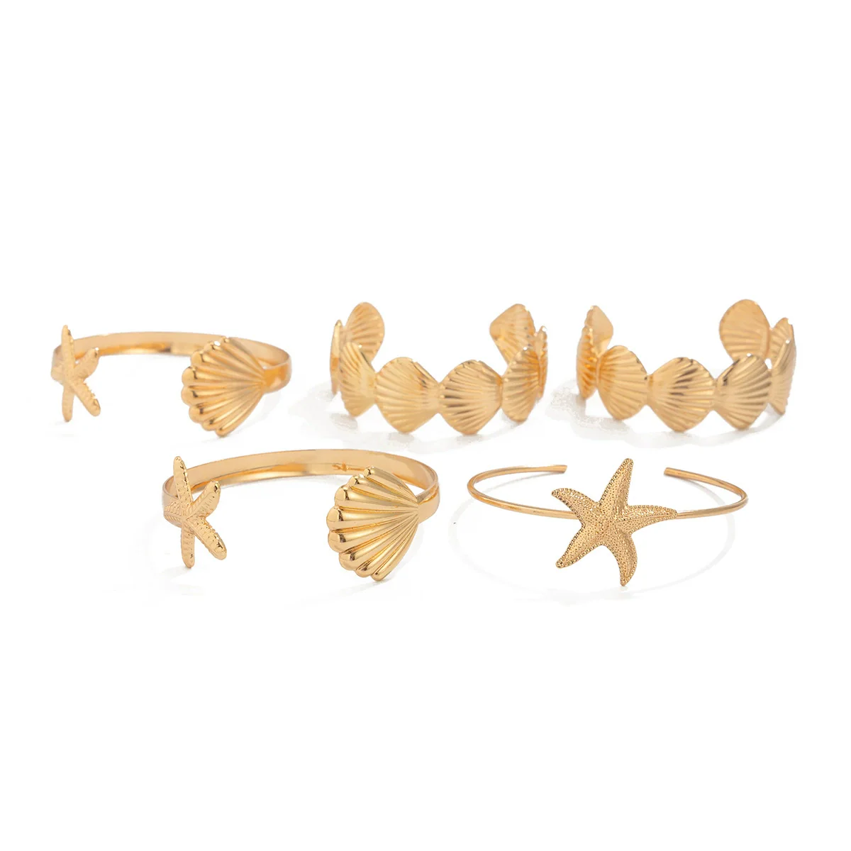 Metal Starfish Scallop Geometric Open Bracelet Set For Women With Electroplating - Image 5