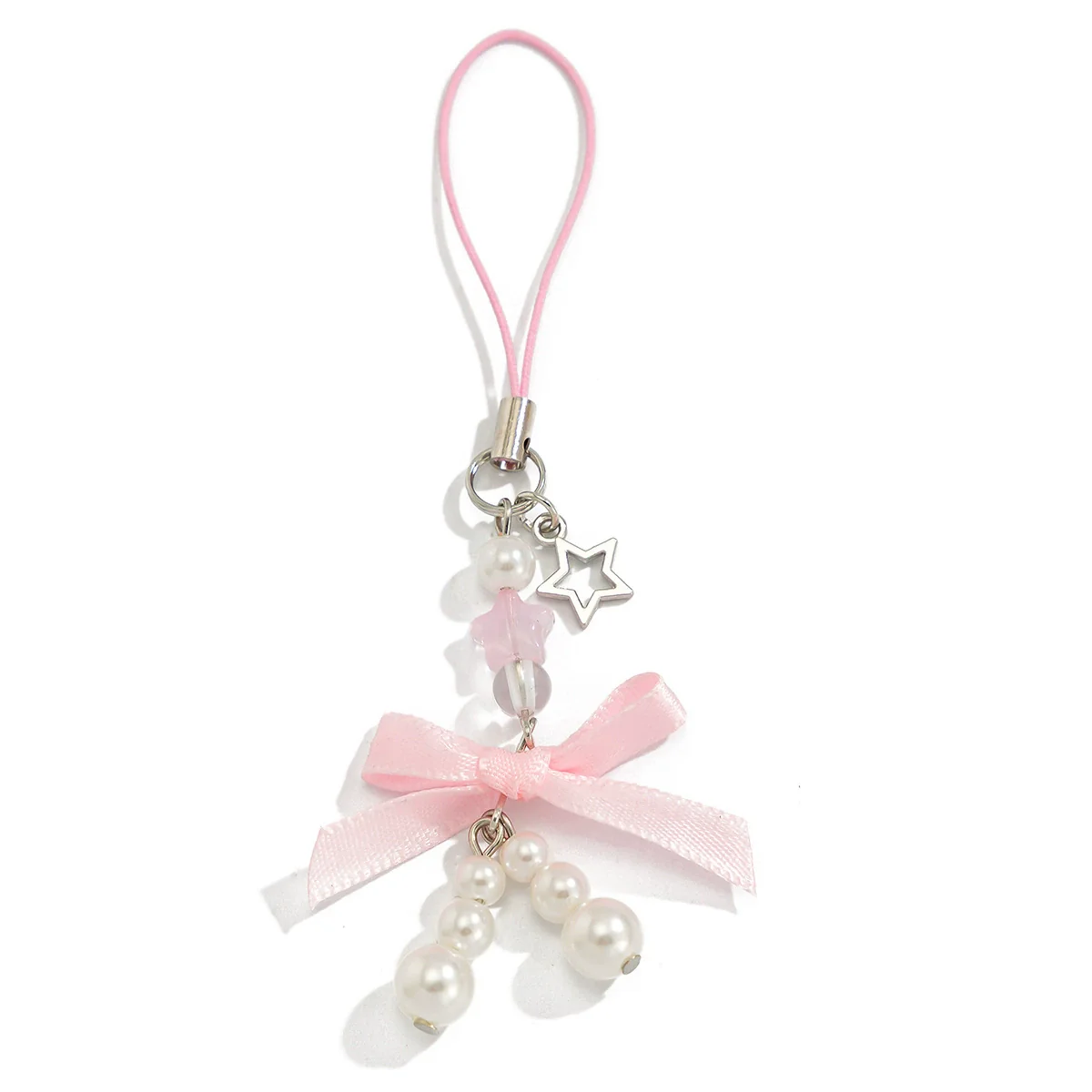 Metal Sweet Bow Strawberry Lollipop Star Keychain Mobile Phone Chain With Plants Flowers Pattern And Electroplating Processing - Image 5