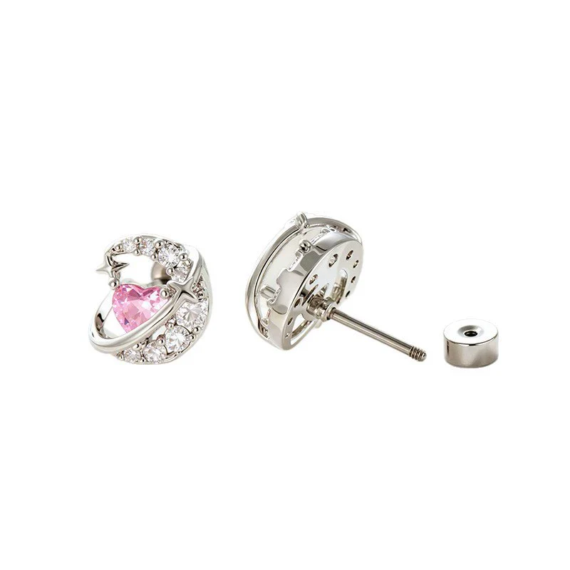 Metal Zircon Crescent Ear Bone Nail Piercing Earrings For Women - Image 5