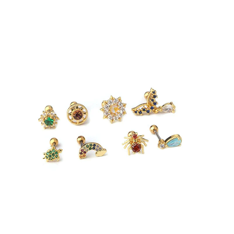 Metal Zircon Geometric Style Stainless Steel Screw Ball Ear Nail Piercing Earrings For Women With Electroplating - Image 5
