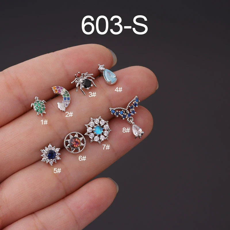 Metal Zircon Geometric Style Stainless Steel Screw Ball Ear Nail Piercing Earrings For Women With Electroplating - Image 6