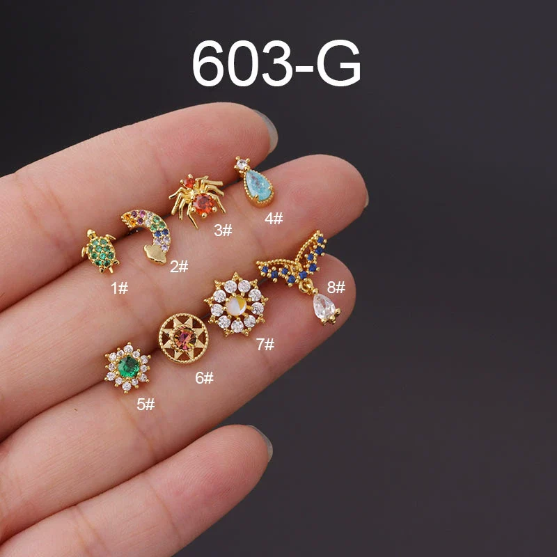 Metal Zircon Geometric Style Stainless Steel Screw Ball Ear Nail Piercing Earrings For Women With Electroplating - Image 7
