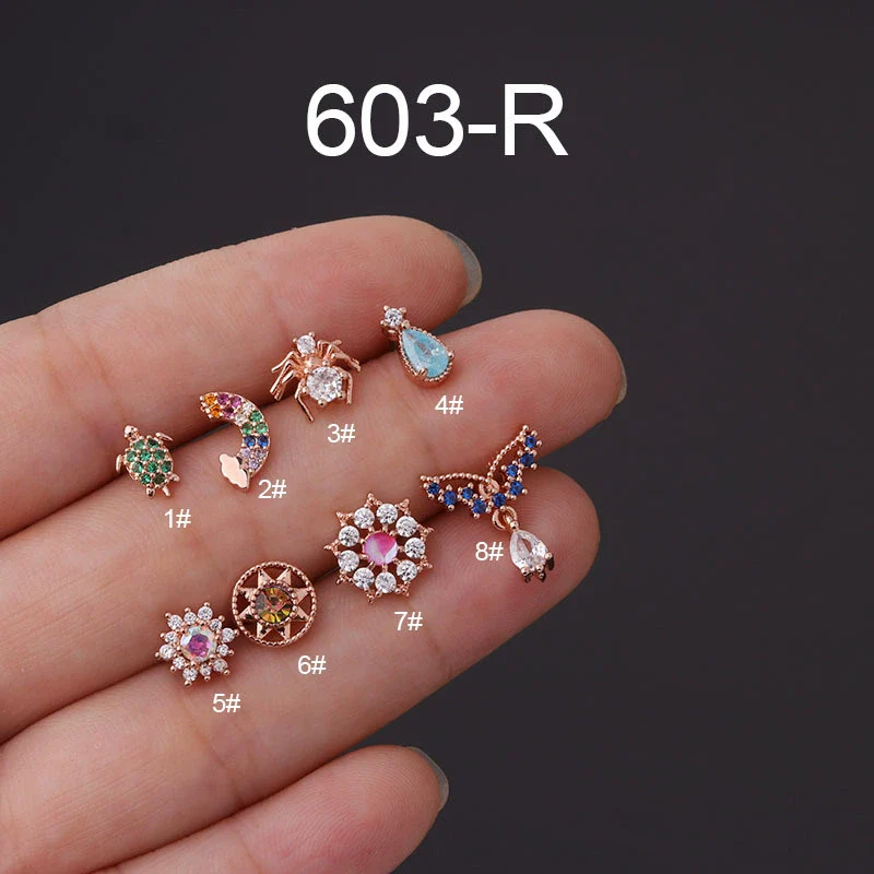 Metal Zircon Geometric Style Stainless Steel Screw Ball Ear Nail Piercing Earrings For Women With Electroplating - Image 8