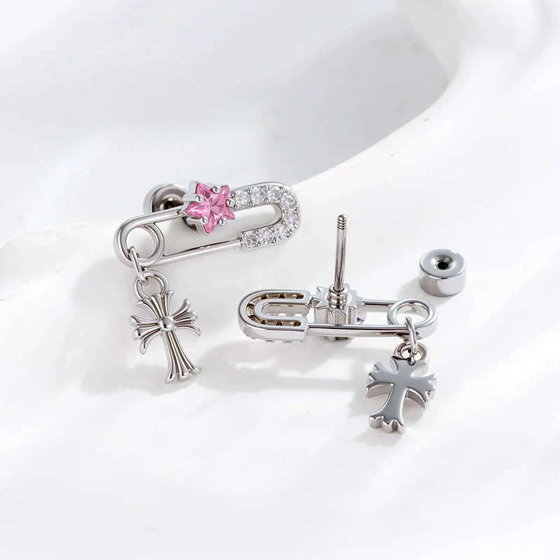 Metal Zirconia Inlaid Paper Clip Shape Pendant Cartilage Earrings For Women Fashion Style - Image 2