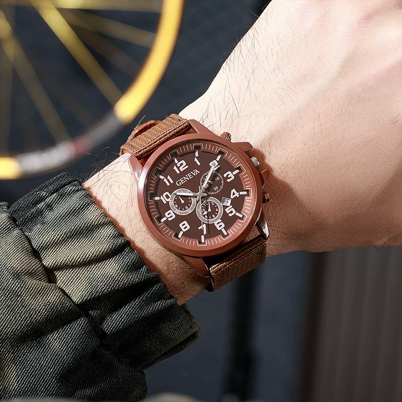 Military Style Men's Quartz Watch With Alloy Case Nylon Strap And Round Dial