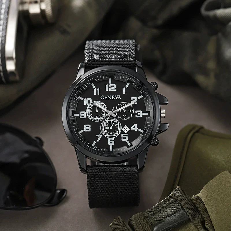 Military Style Men's Quartz Watch With Alloy Case Nylon Strap And Round Dial - Image 3