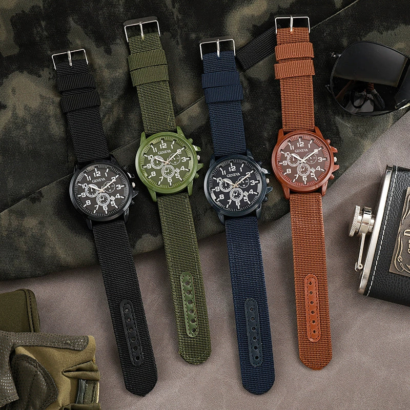 Military Style Men's Quartz Watch With Alloy Case Nylon Strap And Round Dial - Image 4