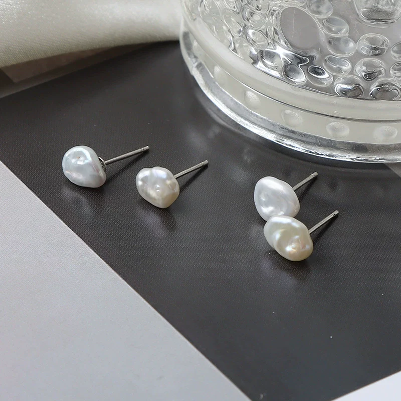 Minimalist Freshwater Pearl Earrings With S925 Silver Needle And Special Shape - Image 3