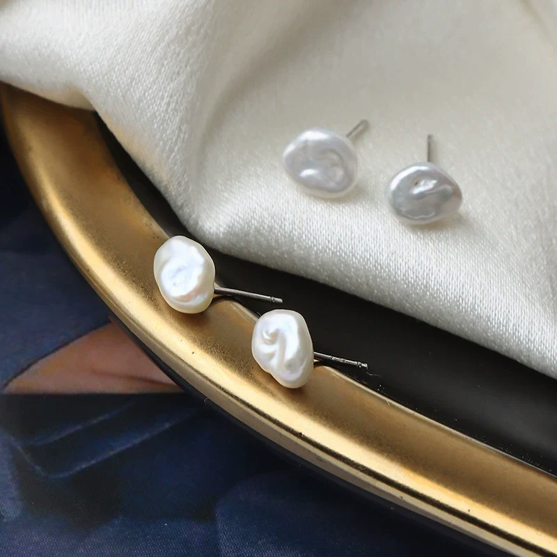 Minimalist Freshwater Pearl Earrings With S925 Silver Needle And Special Shape - Image 4