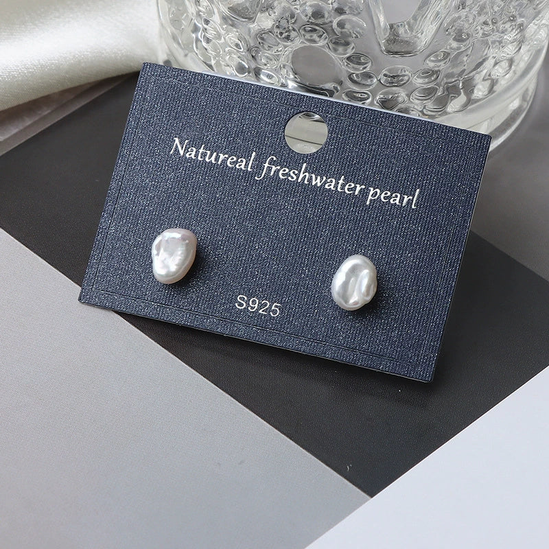 Minimalist Freshwater Pearl Earrings With S925 Silver Needle And Special Shape - Image 5