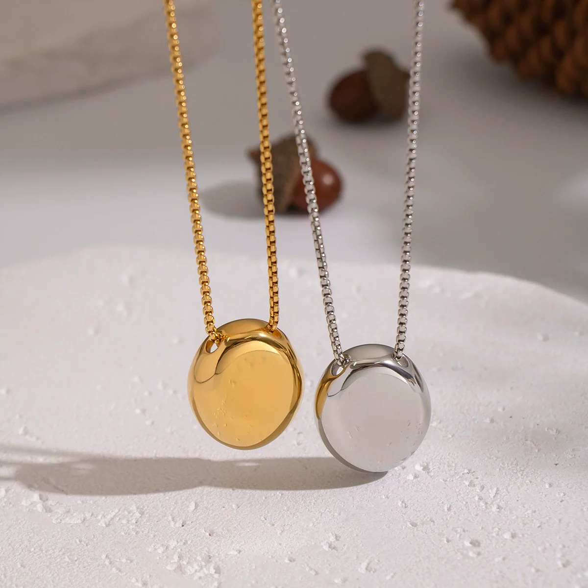 Minimalist Geometric Oval Pendant Sweater Necklace For Women Stainless Steel 18K Real Gold Plated - Image 2