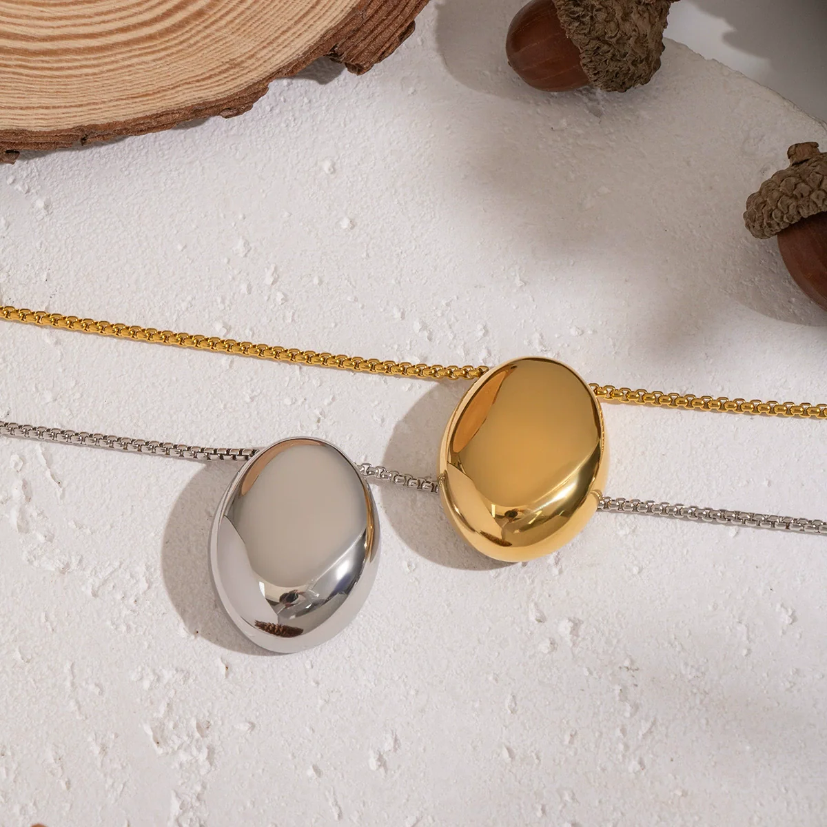 Minimalist Geometric Oval Pendant Sweater Necklace For Women Stainless Steel 18K Real Gold Plated - Image 3