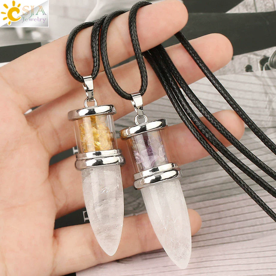 Minimalist Natural Crystal Dropshaped Pendant Leather Rope Necklace - Image 2