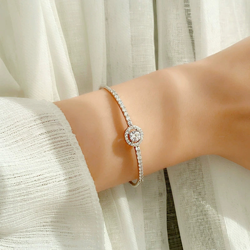 Moissanite 925 Sterling Silver Light Luxury Geometric Bracelet Set With Diamonds - Image 3