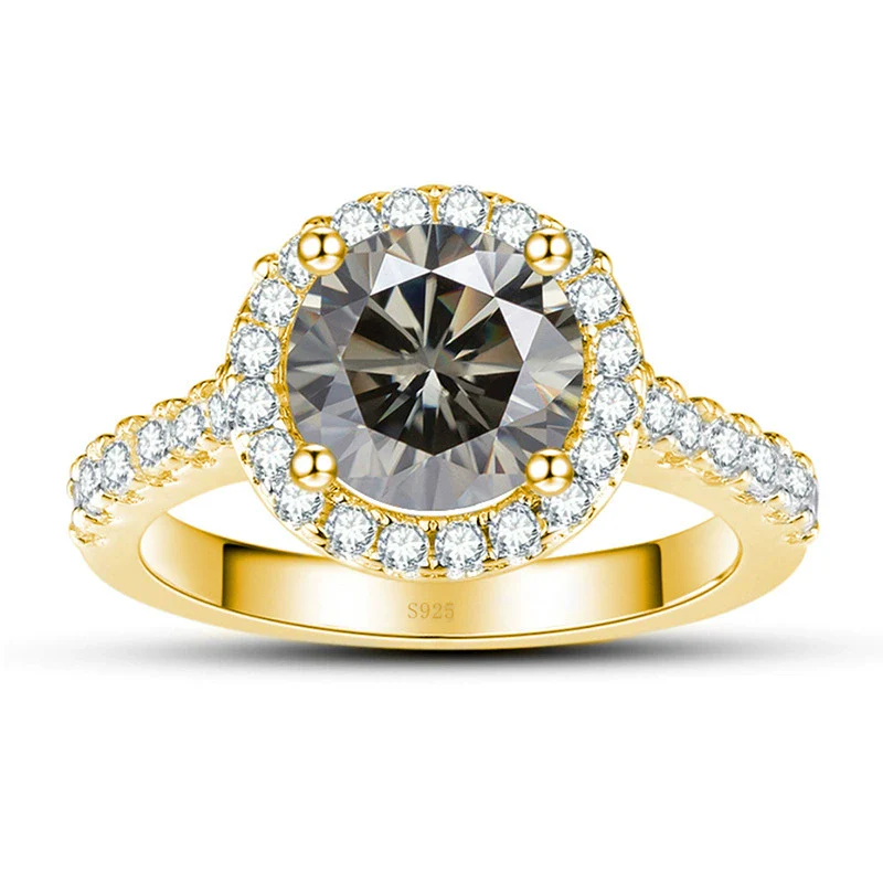Moissanite Ring S925 Sterling Silver Round Shape Set With Gems Men's - Image 2