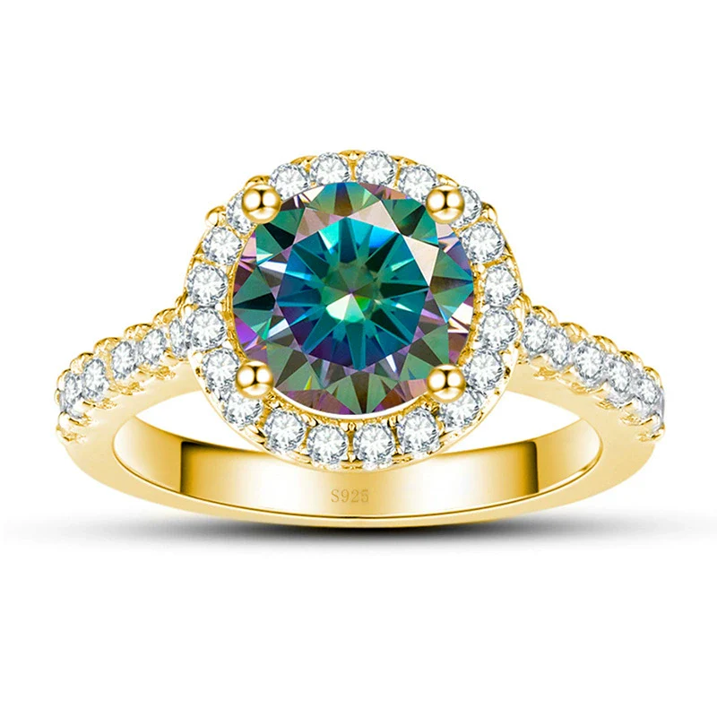 Moissanite Ring S925 Sterling Silver Round Shape Set With Gems Men's - Image 4