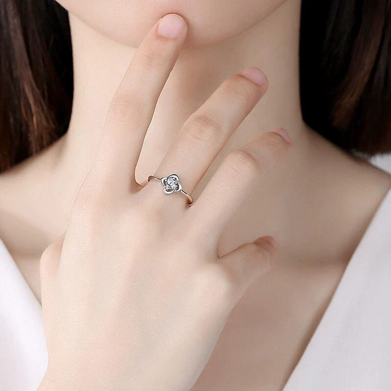 Moissanite S925 Sterling Silver Geometric Fourleaf Clover Ring Set With Diamonds Light Luxury Design - Image 2