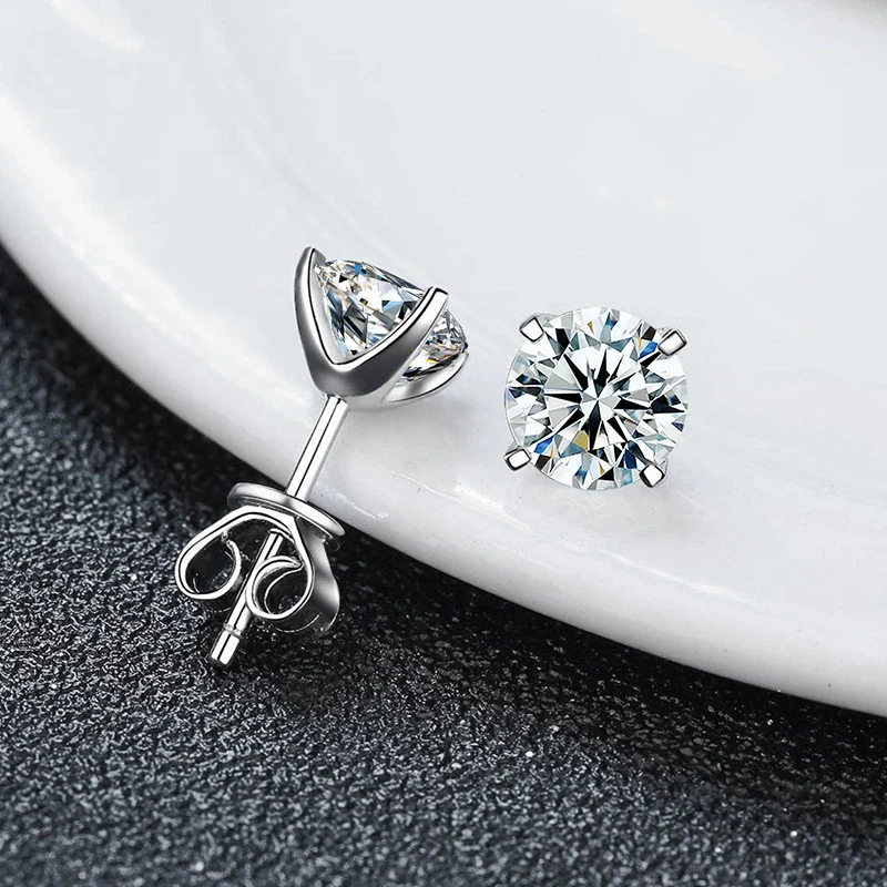 Moissanite S925 Sterling Silver Goldplated Geometric Fourclaw Earrings - Image 2