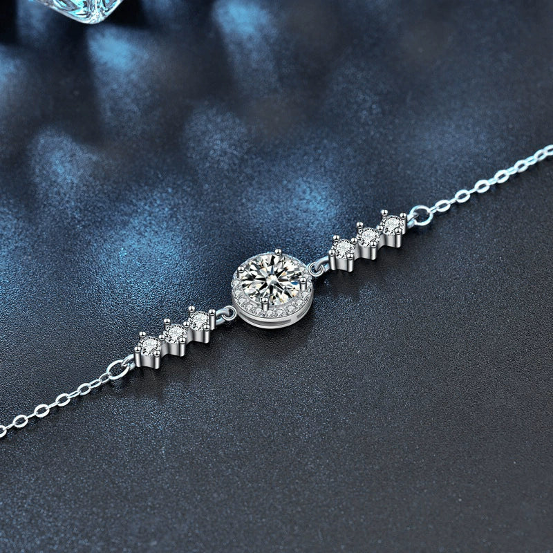 Moissanite Silver Bracelet For Women Simple Geometric Micropaved Style - Image 2