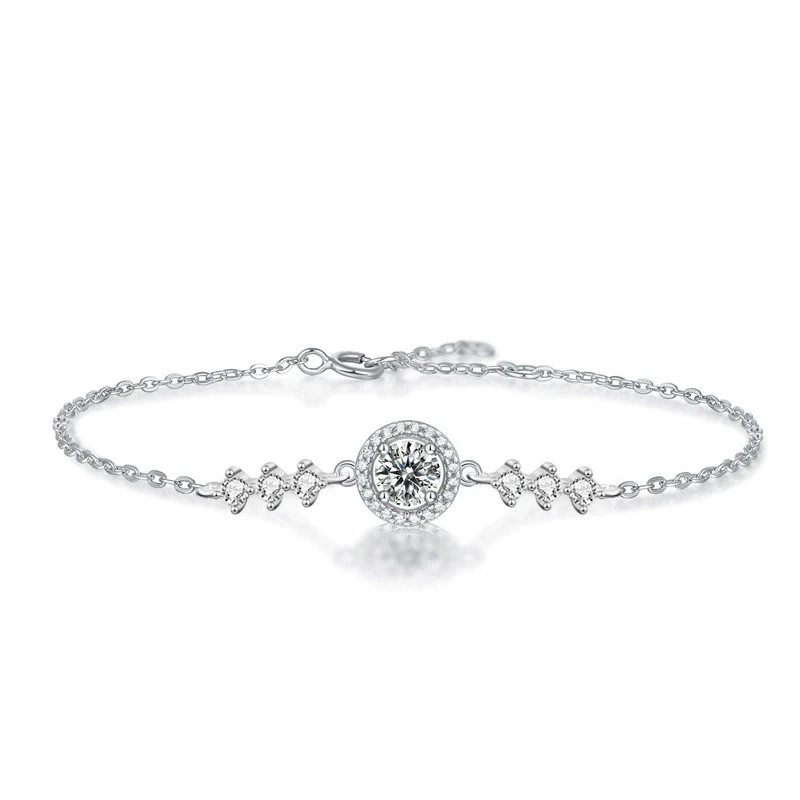 Moissanite Silver Bracelet For Women Simple Geometric Micropaved Style - Image 4