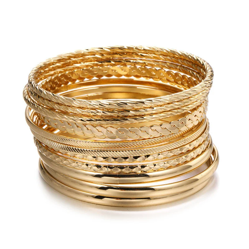 Multi Layer Stacked Geometric Metal Alloy Iron Electroplated Unisex Bracelet Set - Image 6
