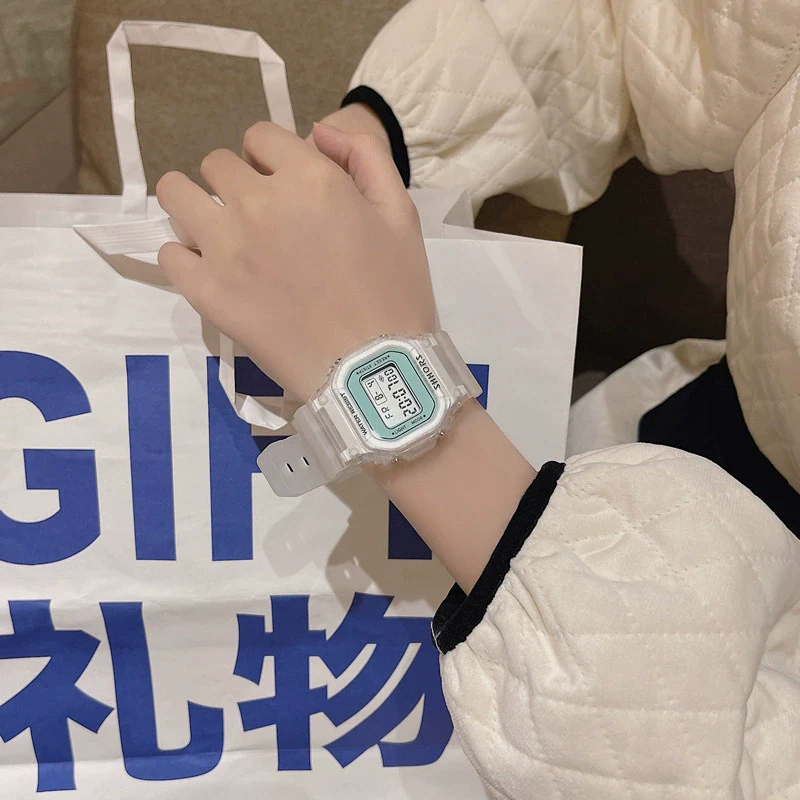 Multifunctional Casual Electronic Watch With Luminous Square Design Plastic Case Plastic Mirror And Silicone Strap For Men And Women Students - Image 8