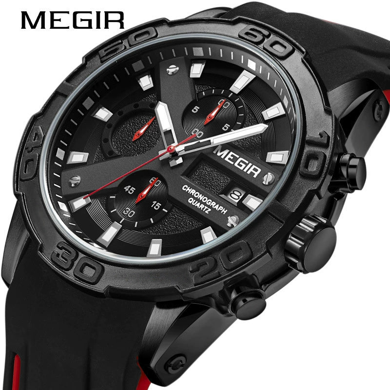 Multifunctional Chronograph Luminous Calendar Men's Alloy And Silicone Sports Quartz Watch With Round Dial