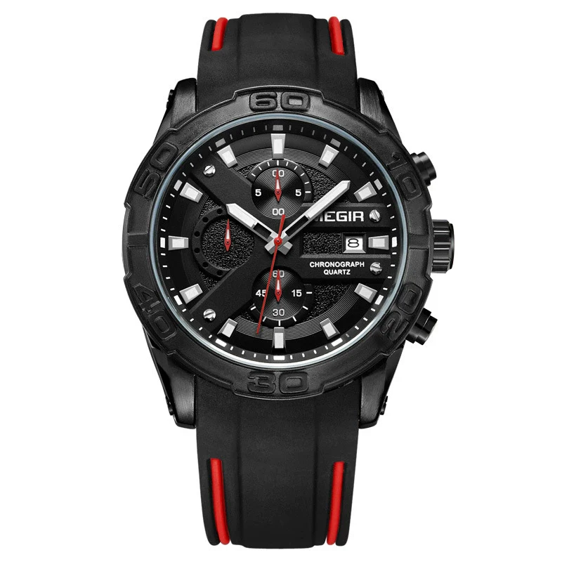 Multifunctional Chronograph Luminous Calendar Men's Alloy And Silicone Sports Quartz Watch With Round Dial - Image 2