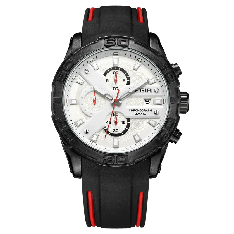 Multifunctional Chronograph Luminous Calendar Men's Alloy And Silicone Sports Quartz Watch With Round Dial - Image 4