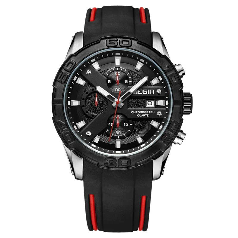 Multifunctional Chronograph Luminous Calendar Men's Alloy And Silicone Sports Quartz Watch With Round Dial - Image 5