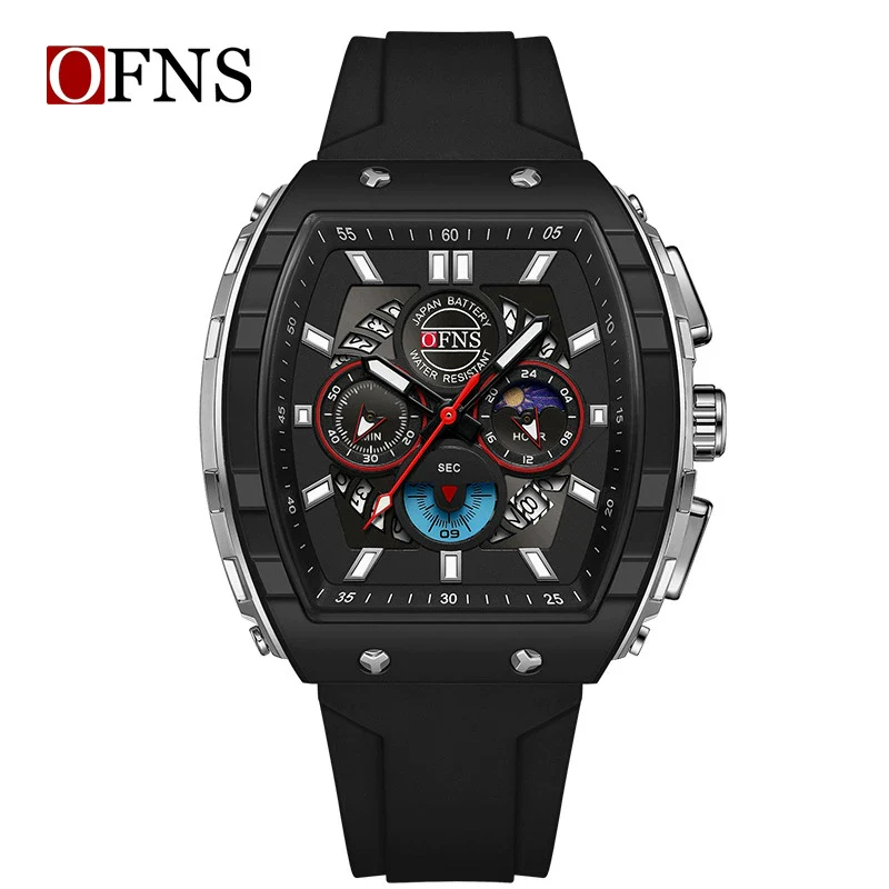 Multifunctional Chronograph Quartz Watch Abs Case Silicone Strap Wine Barrel Shape For Men - Image 8