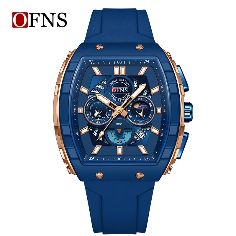Multifunctional Chronograph Quartz Watch Abs Case Silicone Strap Wine Barrel Shape For Men - Image 9