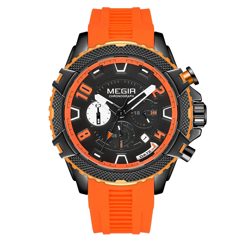 Multifunctional Chronograph Quartz Watch Alloy Case Mineral Strengthened Glass Mirror Silicone Strap Stainless Steel Clasp Round Dial Men's Watch - Image 10