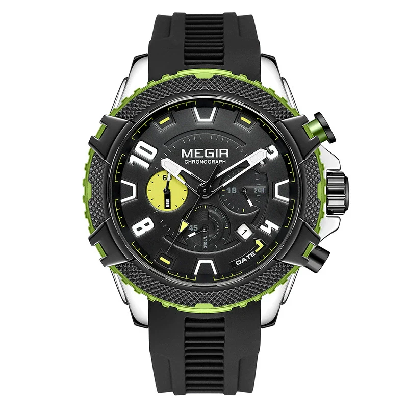 Multifunctional Chronograph Quartz Watch Alloy Case Mineral Strengthened Glass Mirror Silicone Strap Stainless Steel Clasp Round Dial Men's Watch - Image 8