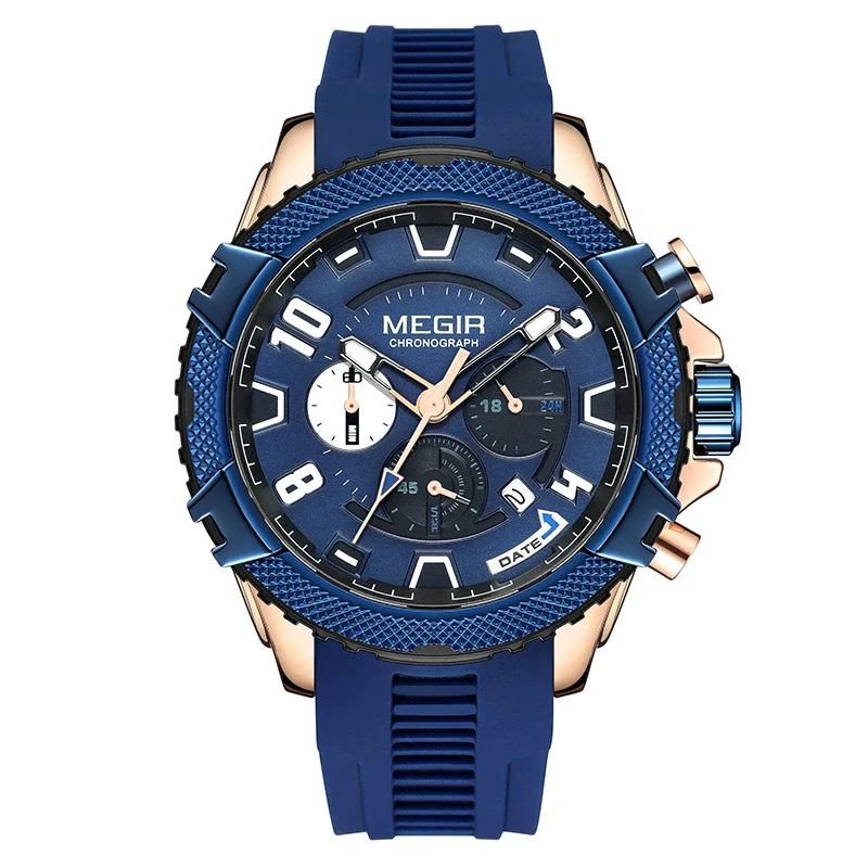 Multifunctional Chronograph Quartz Watch Alloy Case Mineral Strengthened Glass Mirror Silicone Strap Stainless Steel Clasp Round Dial Men's Watch - Image 9