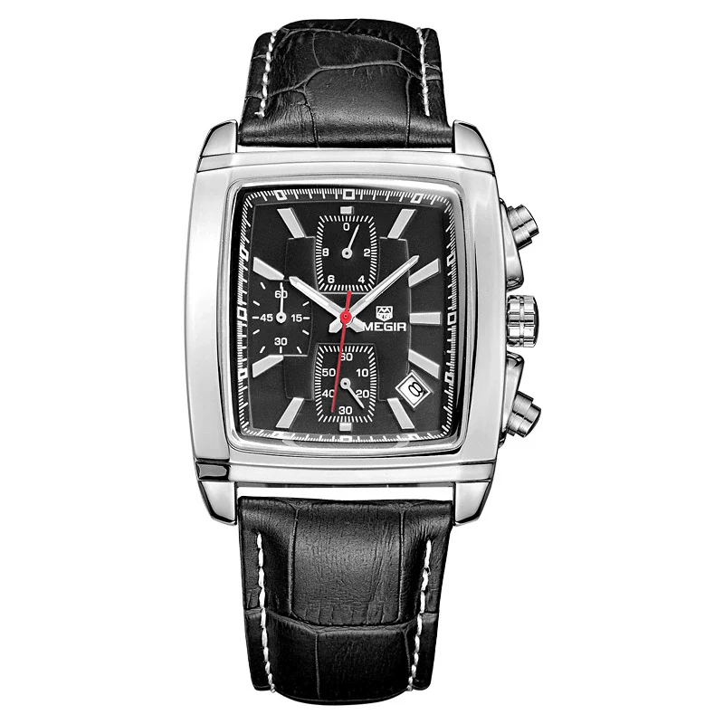 Multifunctional Chronograph Sports Men's Watch Alloy Case Genuine Leather Strap Stainless Steel Clasp Mineral Strengthened Glass Mirror Rectangle Dial - Image 6