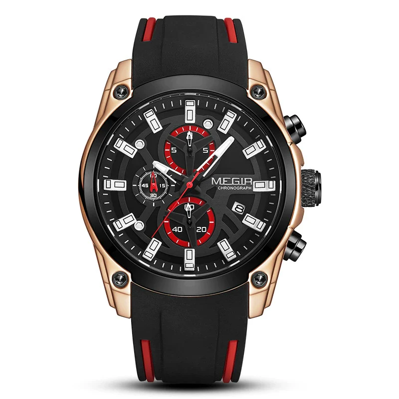 Multifunctional Chronograph Sports Watch For Men Alloy Case Silicone Strap Mineral Strengthened Glass Mirror Round Dial - Image 6