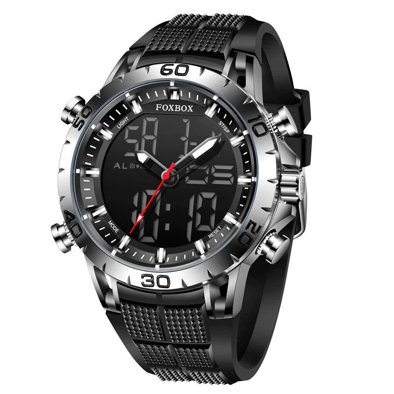 Multifunctional Double Display Sports Watch Metal Case Mineral Strengthened Glass Mirror Silicone Strap Round Dial For Men - Image 5
