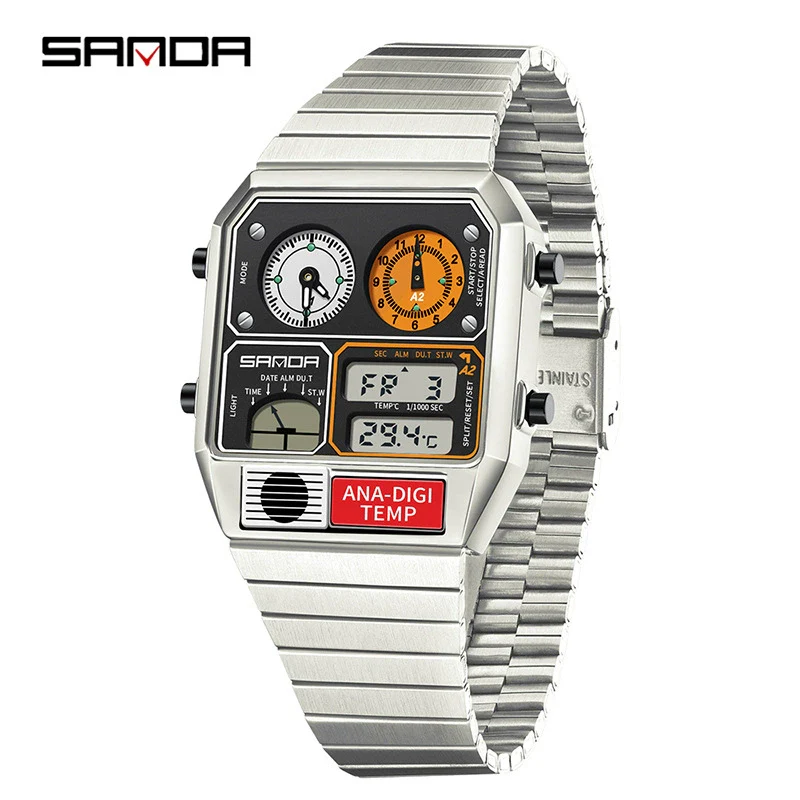 Multifunctional Electronic Watch Square Steel Band Luminous Highend Style