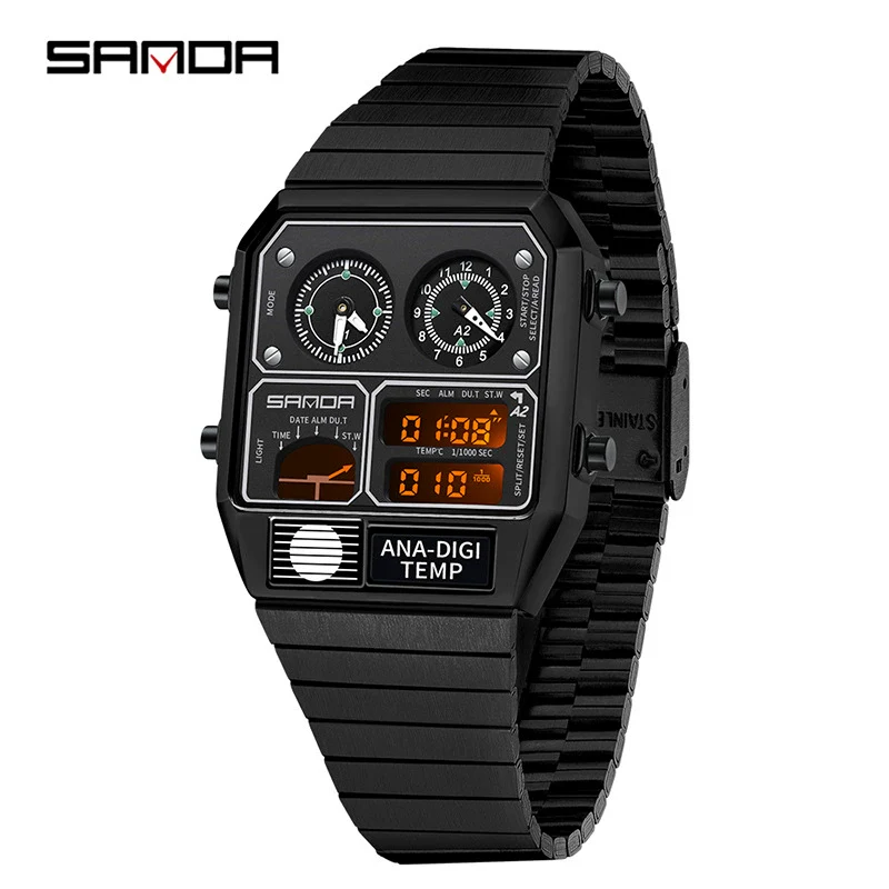 Multifunctional Electronic Watch Square Steel Band Luminous Highend Style - Image 4
