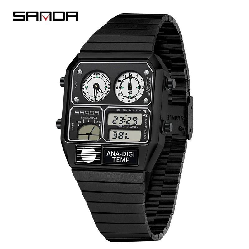 Multifunctional Electronic Watch Square Zinc Alloy Case Steel Band Highend Style - Image 7