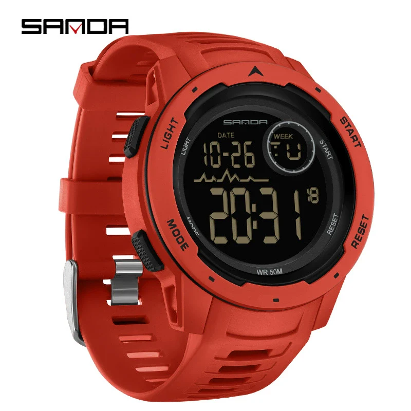 Multifunctional Electronic Waterproof Sports Men's Watch Resin Case And Strap Round Dial