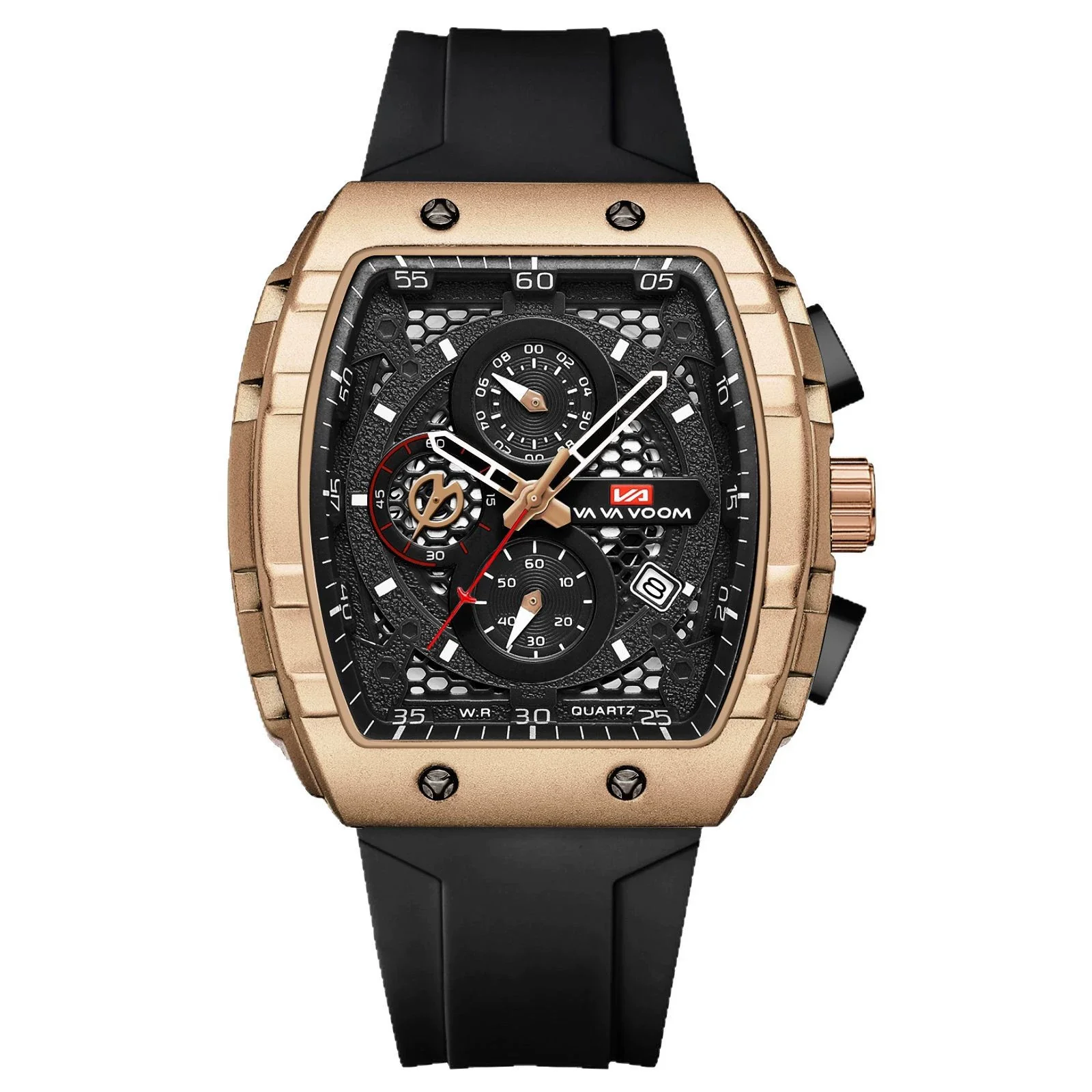 Multifunctional Fashion Business Waterproof Nonautomatic Mechanical Watch Alloy Case Stainless Steel Buckle Silicone Strap Mineral Reinforced Glass Mirror Square Dial - Image 5