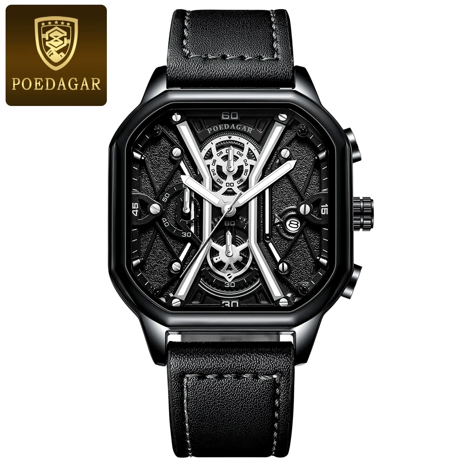 Multifunctional Fashion Men's Watch Alloy Case Stainless Steel Clasp And Strap Square Dial - Image 8