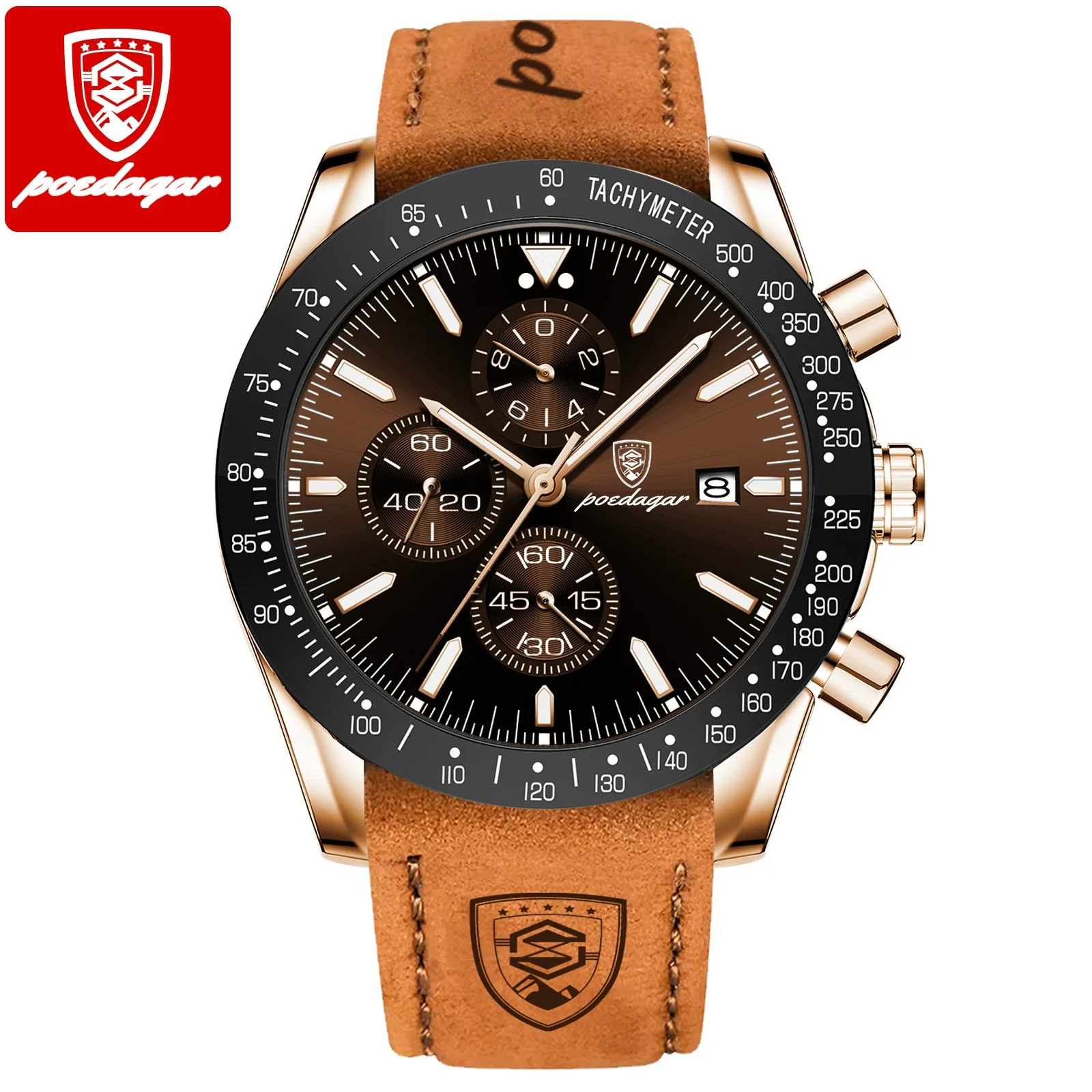 Multifunctional Luminous Men's Alloy And Genuine Leather Quartz Watch With Round Dial And Sport Style - Image 3