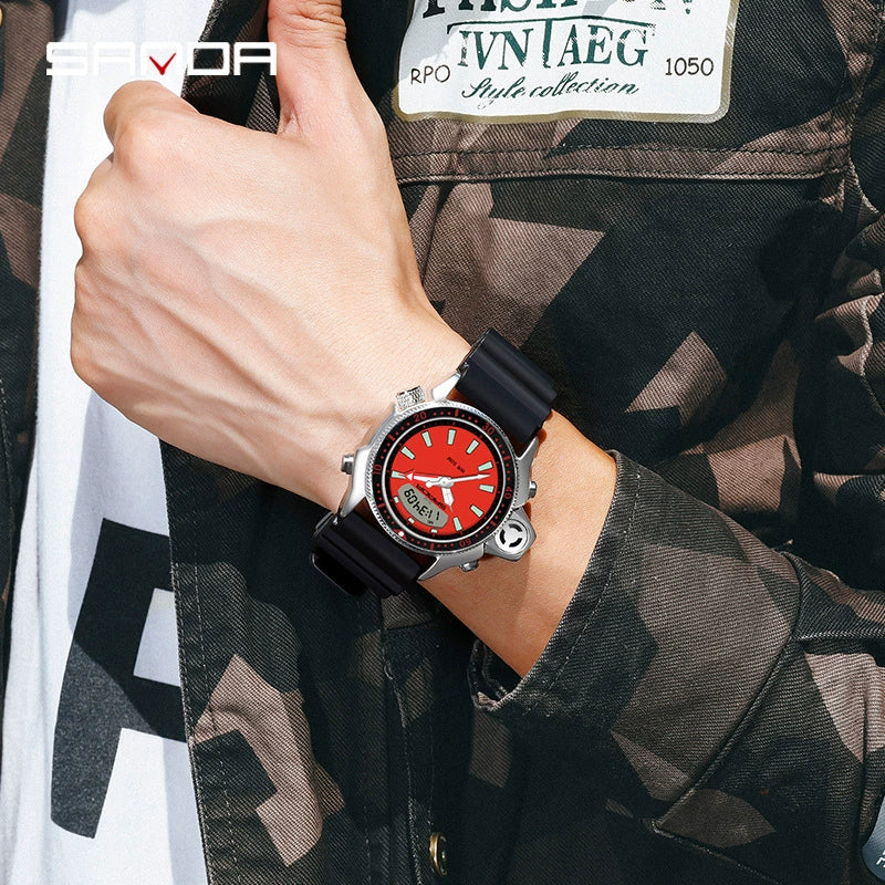 Multifunctional Outdoor Waterproof Electronic Watch Zinc Alloy Case Silicone Strap Round Dial Sporty And Minimalist Style For Men And Women